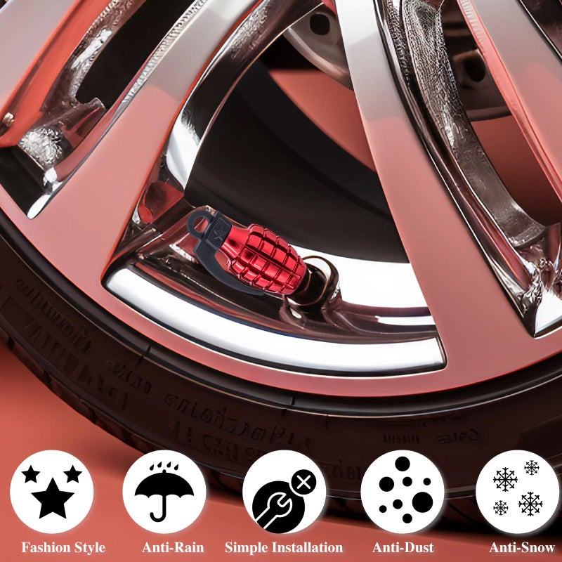 MEAJOO 4PCS Car Tire Valve Stem Caps, Air Caps Cover, Aluminum Alloy Corrosion Resistant Airtight Dust Proof Covers fits Cars, Trucks, Bikes, Motorcycles, Bicycles Tire Caps(Red) - Image 5